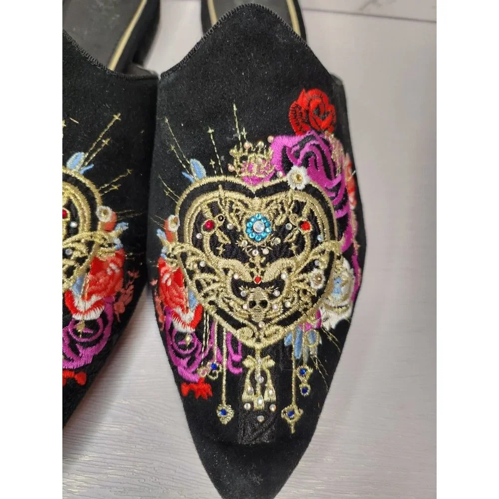 Camilla Franks sz 39 Slipper Shoe Slip on Mules Suede Embellished Embroidered - Picture 2 of 8